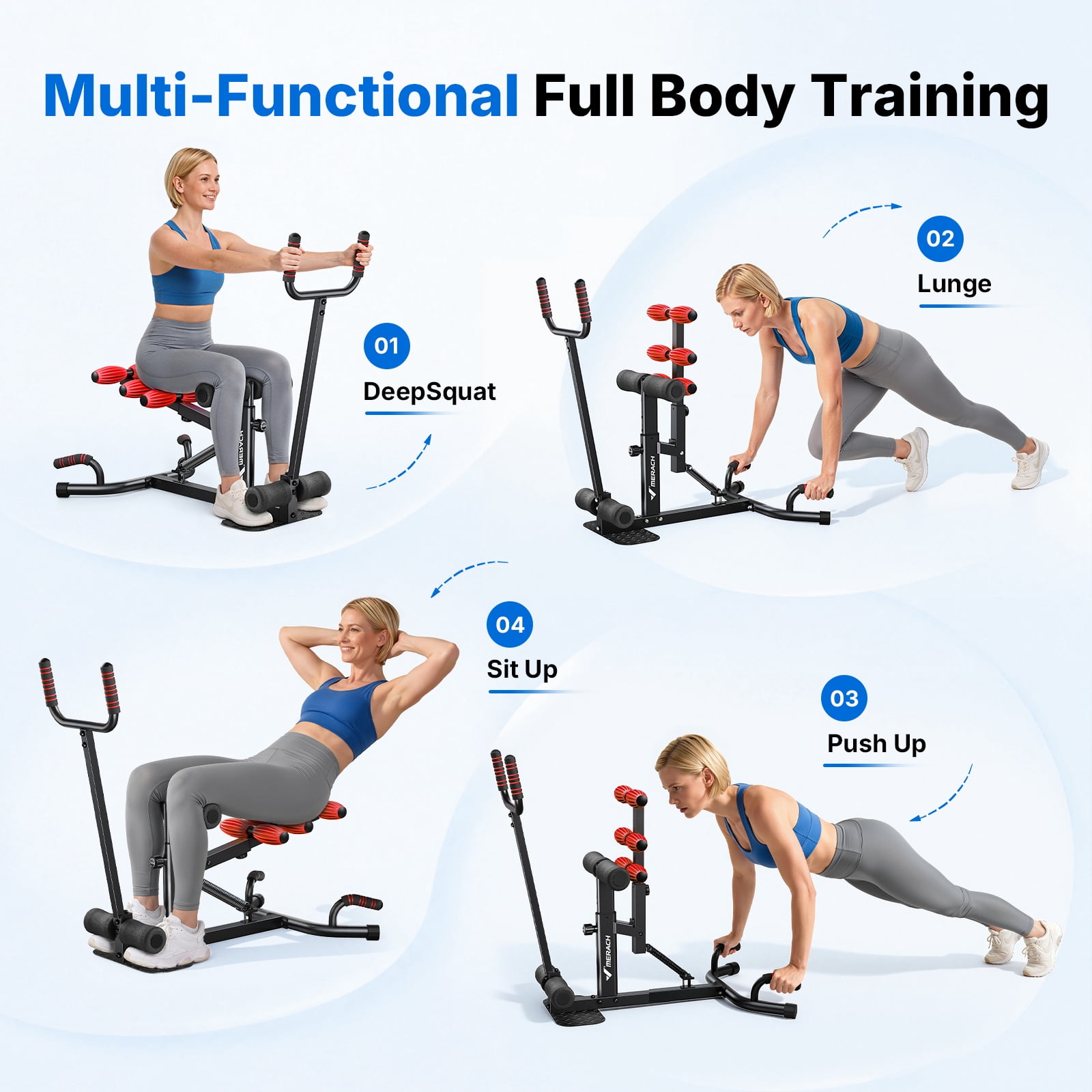 MERACH Deep Squat Machine with Handle for Glutes Workout, Adjustable Glutes Trainer for Home Gym, Hold up to 350lbs