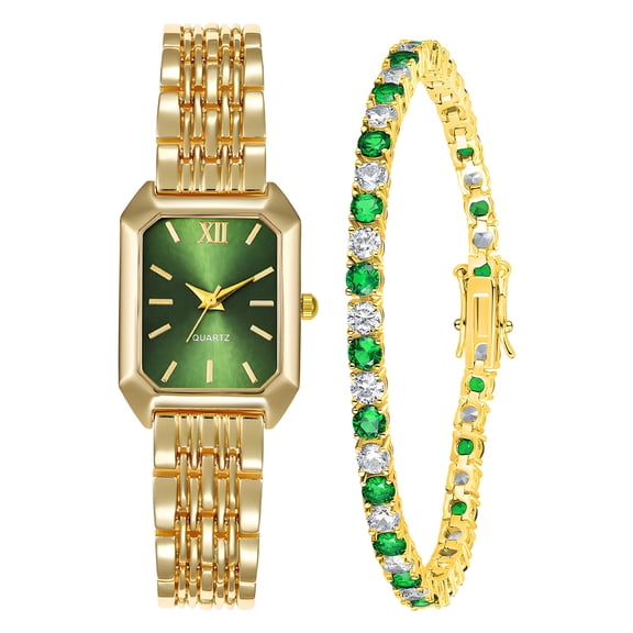 DESIGNICE 2Pcs Wrist Watch,Matching Bracelets Small Watches for Women,Durable Wear-Resistant Stainless Steel Case Womens Luxury Watches Gold Watches for Gift