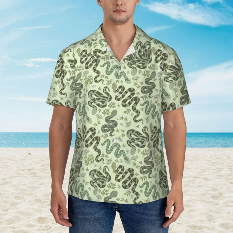 Jgfou Green Snake Print Men s Short Sleeve Hawaiian Shirt Full Width Single Side Printing Walmart