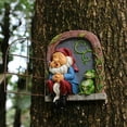 thumbnail image 4 of Enano y rana sentados en la ventana - Estatua de adorno de jardín al aire libre de 16,5 cm, arte de jardín de mirilla de jardín, decoración de jardín de escultura de árbol de hadas, 4 of 5