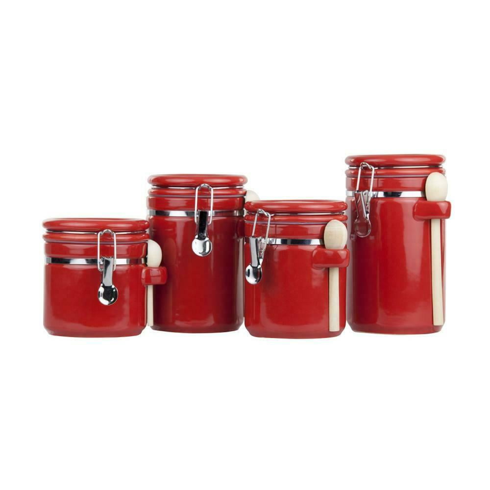 4pc Red Ceramic Canister Set