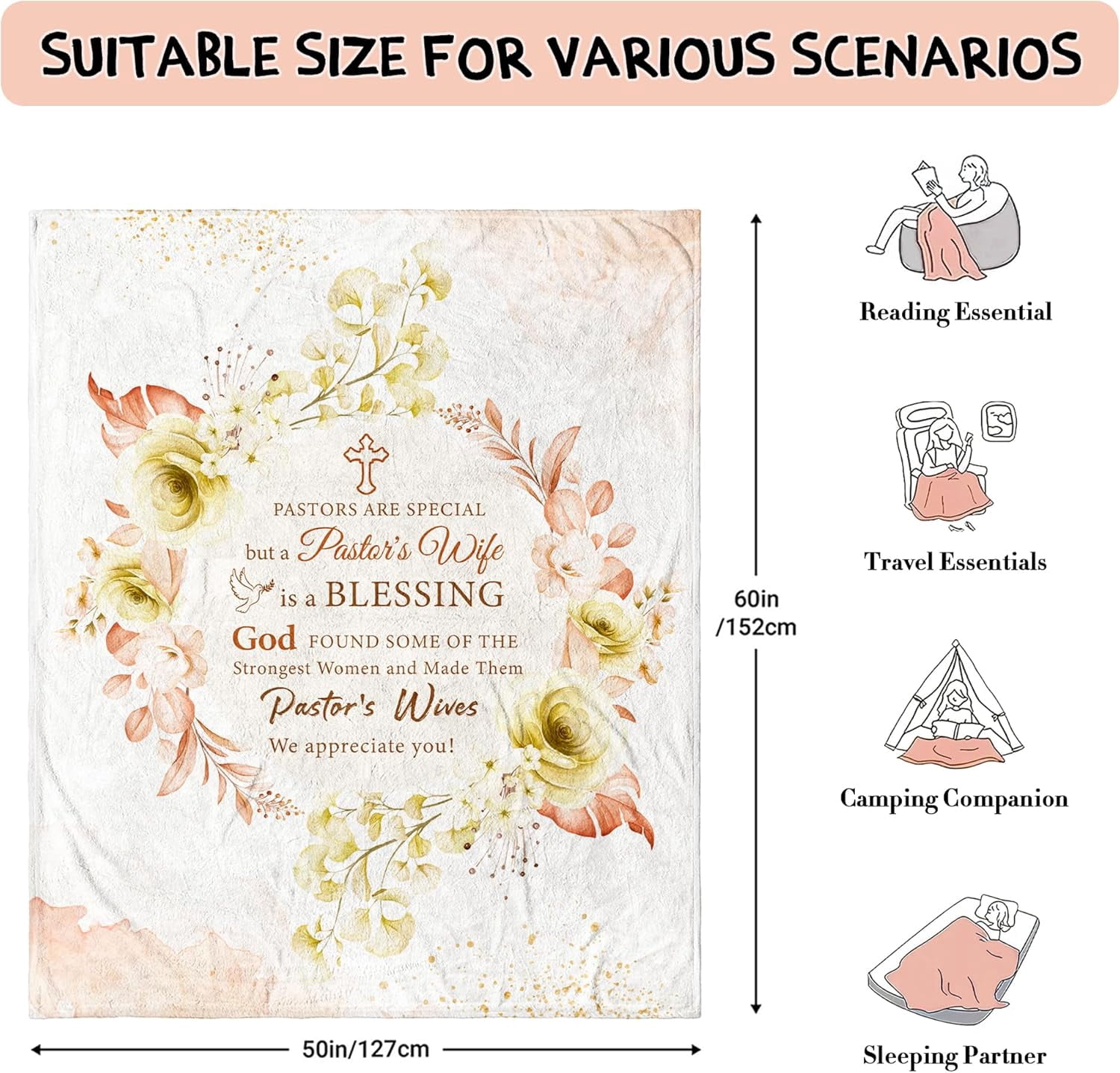 Pastor Wife Appreciation Gifts for Women Blanket 60" x 50" - Gifts for Pastors Wife - First Lady Appreciation Gifts