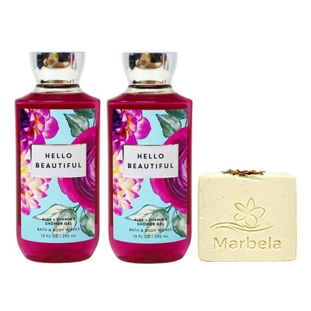 Bath & Body Works Hello Beautiful 2 Pack Shower Gel Bundle with a Marbela Creamy Rose Bar Soap - Full Size