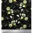 thumbnail image 1 of Soimoi Black Cotton Duck Fabric Leaves,Clematis & Camellia Floral Print Sewing Fabric Yard 42 Inch Wide, 1 of 1