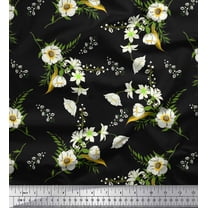 Soimoi Black Cotton Duck Fabric Leaves,Clematis & Camellia Floral Print Sewing Fabric Yard 42 Inch Wide