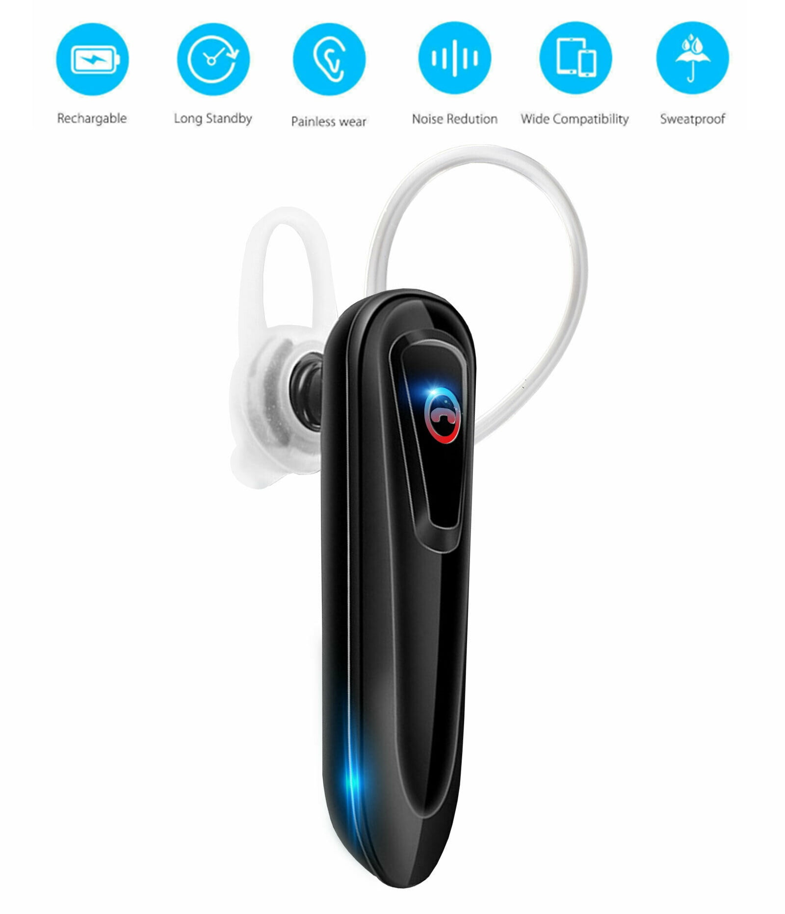 Upgraded Active Noise Cancelling Bluetooth Headphones Bluetooth Earpiece CVC8.0 Dual-Mic Hands-Free V5.0 Comfortable Earbud 240 Hrs Standby Time for Business/Workout/Driving Bluetooth Headset 