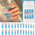 thumbnail image 4 of Uñas postizas de ataúd extralargas, uñas postizas de ballet, mate, Ombre, azul bebé, impresión de mariposas, prensa en uñas con diseños, uñas postizas acrílicas de cubierta completa para mujeres y, 4 of 5
