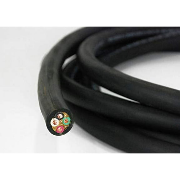50' 12/4 SOOW SO Electric Wire Cord — Heavy Duty Portable Power Cable for Indoor, Outdoor, Industrial — 12 Gauge 4 Conductor Copper Wire — Black
