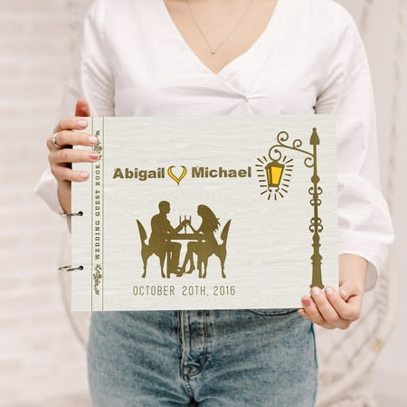 Darling Souvenir Personalized Engraved Laser Cut Wedding Guest Book Wooden Cover Sign-in Book Registry Guestbook Scrapbook-W1