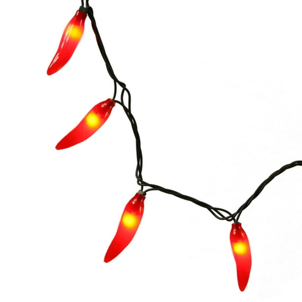 Set of 35 Red Chili Pepper Christmas Lights Green Wire