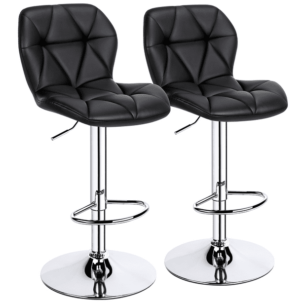 Alden Design Modern Adjustable Faux, Black Leather Bar Stool Chairs