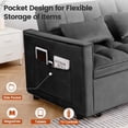 thumbnail image 6 of Convertible Sofa Bed, Pull Out Couch with Side Pockets, 3 in 1 Velvet Fabric Loveseat Sleeper Sofa Bed, Pull Out Couch with Adjustable Backrest for Living Room, Bedroom, Apartment, Black, 6 of 16