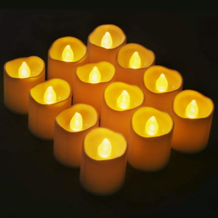 Novelty Place Flameless LED Tea Light Candles in Warm Yellow Flickering Bright Tealights Electric Battery-Powered Tealight Candles for Votive, Wedding, Birthday (Pack of