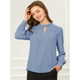 thumbnail image 2 of INSPIRE CHIC Women's Keyhole Stand Collar Pleated Back Button Blouse Tops, 2 of 6