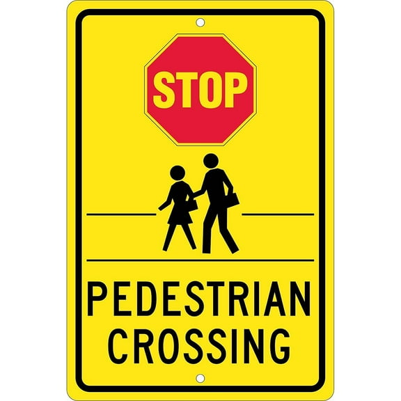 National Marker Reflective "Stop - Pedistrian Crossing" Pedestrian Sign 18" x 12" Aluminum (TM171K)