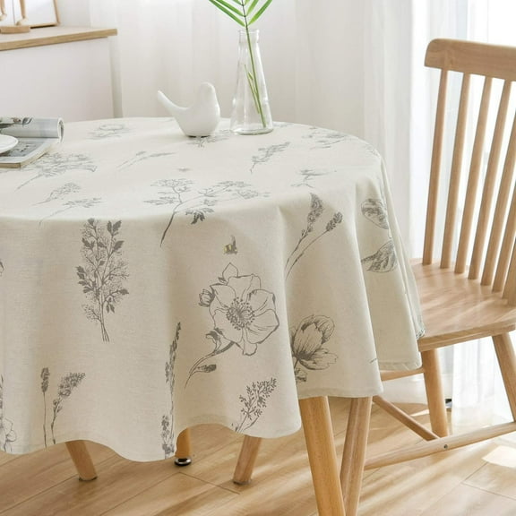 Fern Print Round Tablecloth Cotton Linen Natural Botanical Decorative Table Cover for Kitchen Dining Room Farmhouse Picnic Indoor Outdoor Use (Round, 60 Inch, Linen)