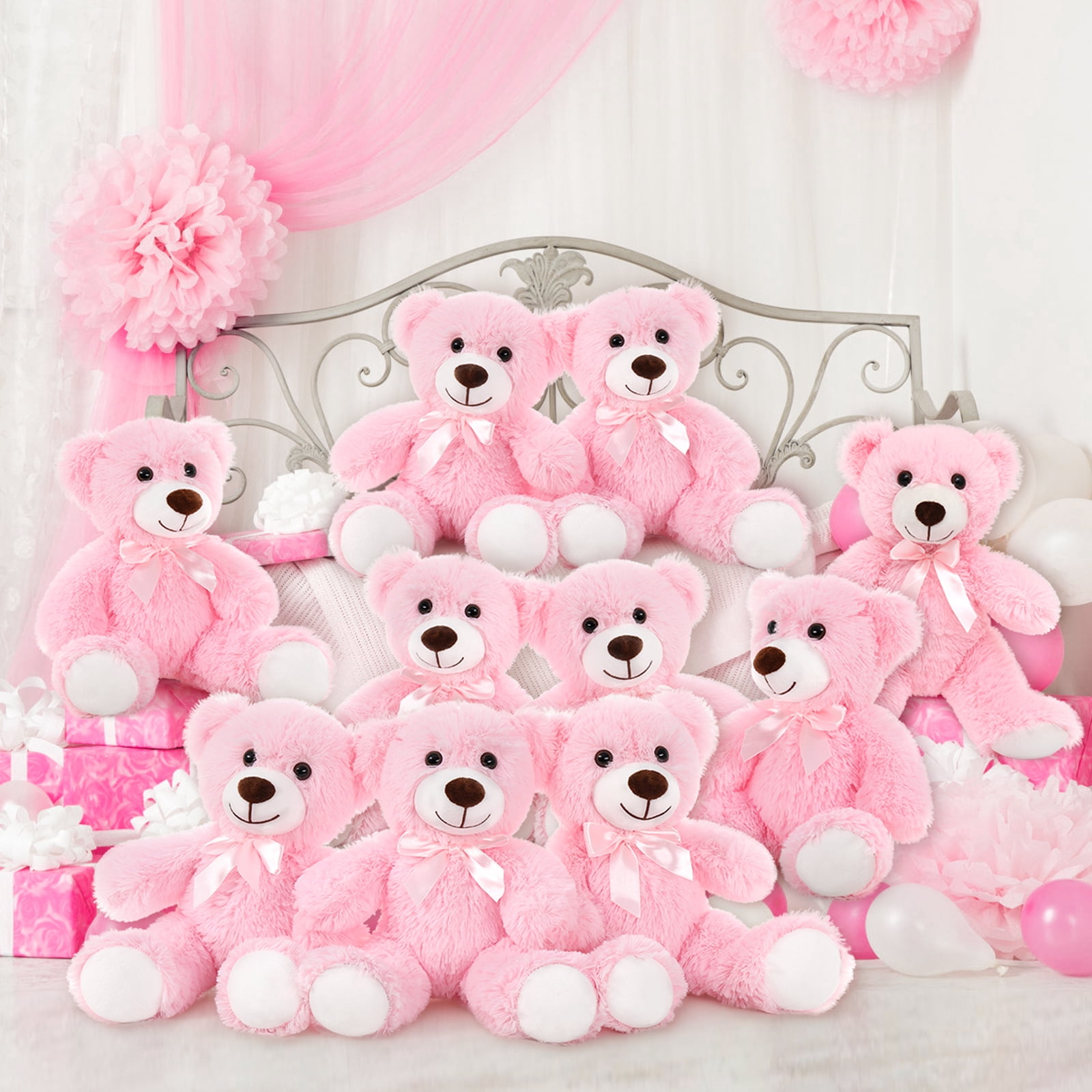 MaoGoLan 10 Pcs Pink Bear Stuffed Animals Set 13'' Cute Plush Stuffed Bear Toy Bulk