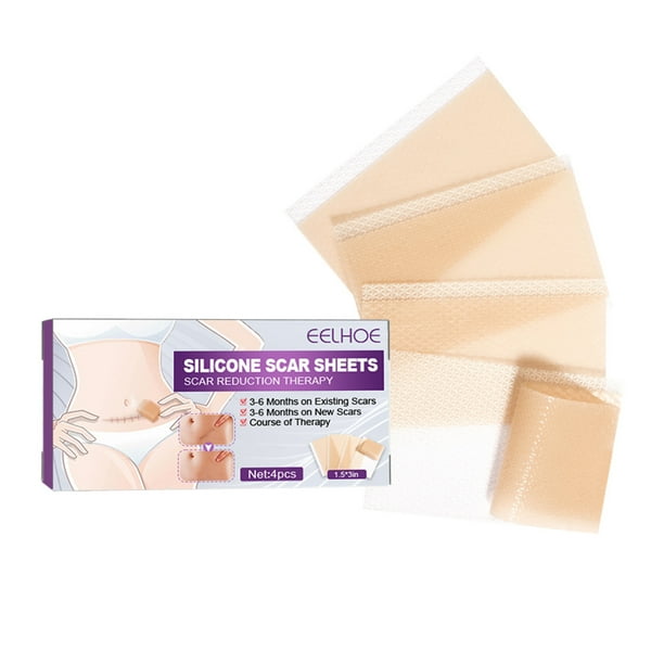 EELHOE 40*75mm x 4Pcs Adhesive Silicone Scar Sheets Safety Mild Fade Scar Scar Reduction Therapy