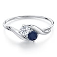 thumbnail image 3 of Gem Stone King 10K White Gold Round White Topaz and Blue Sapphire Ring for Women (0.44 Cttw, Round 3.5MM, Gemstone November Birthstone, Size 8), 3 of 6