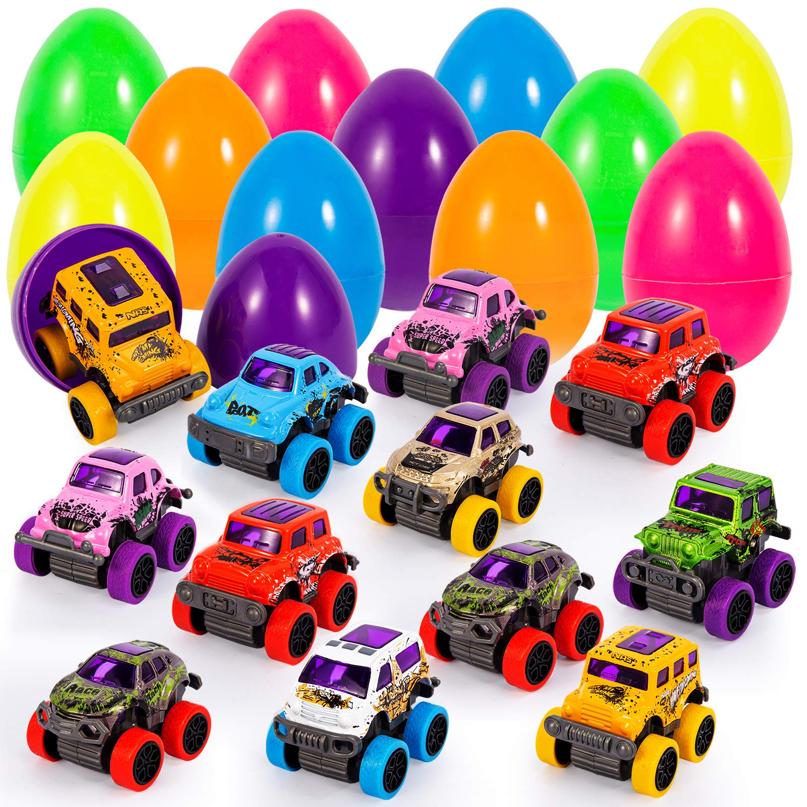 Litake 12Pcs Easter Eggs PreFilled with Alloy Pull Back Cars for 36