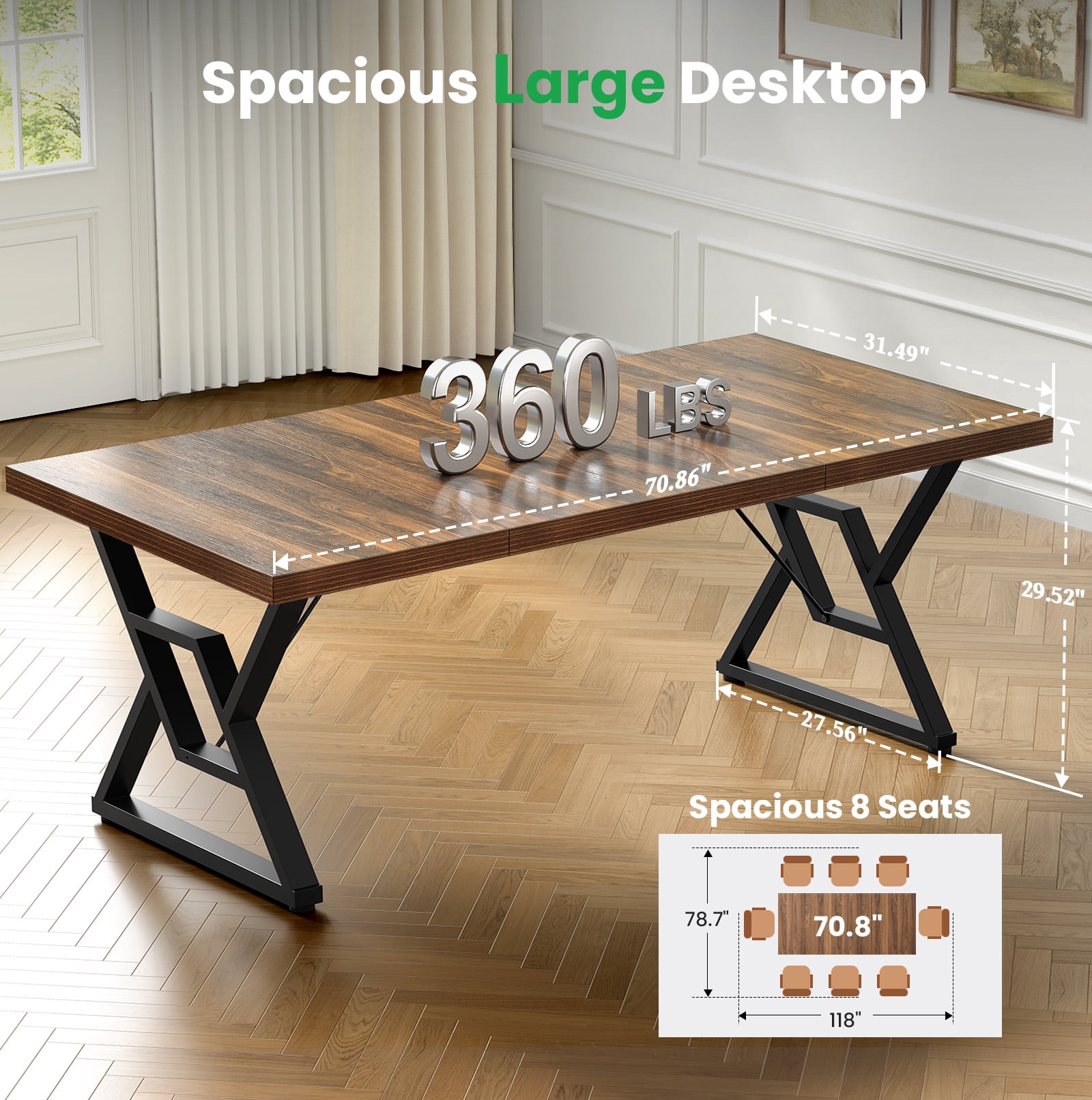 Computer Desk Executive Desk With Thick Wooden Tabletop And Metal Frame