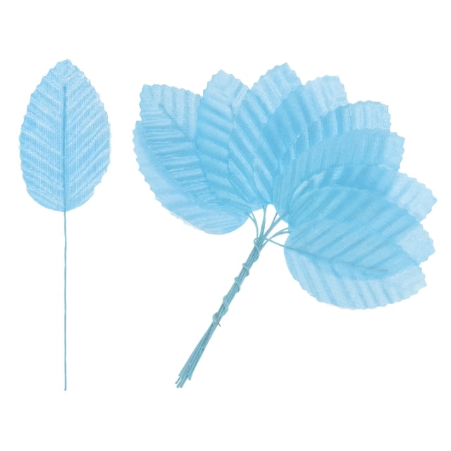 Uxcell 120Pcs Hojas de Seda Artificial, Hojas Individuales de Alambre Falsas, Flor Falsa Azul Claro