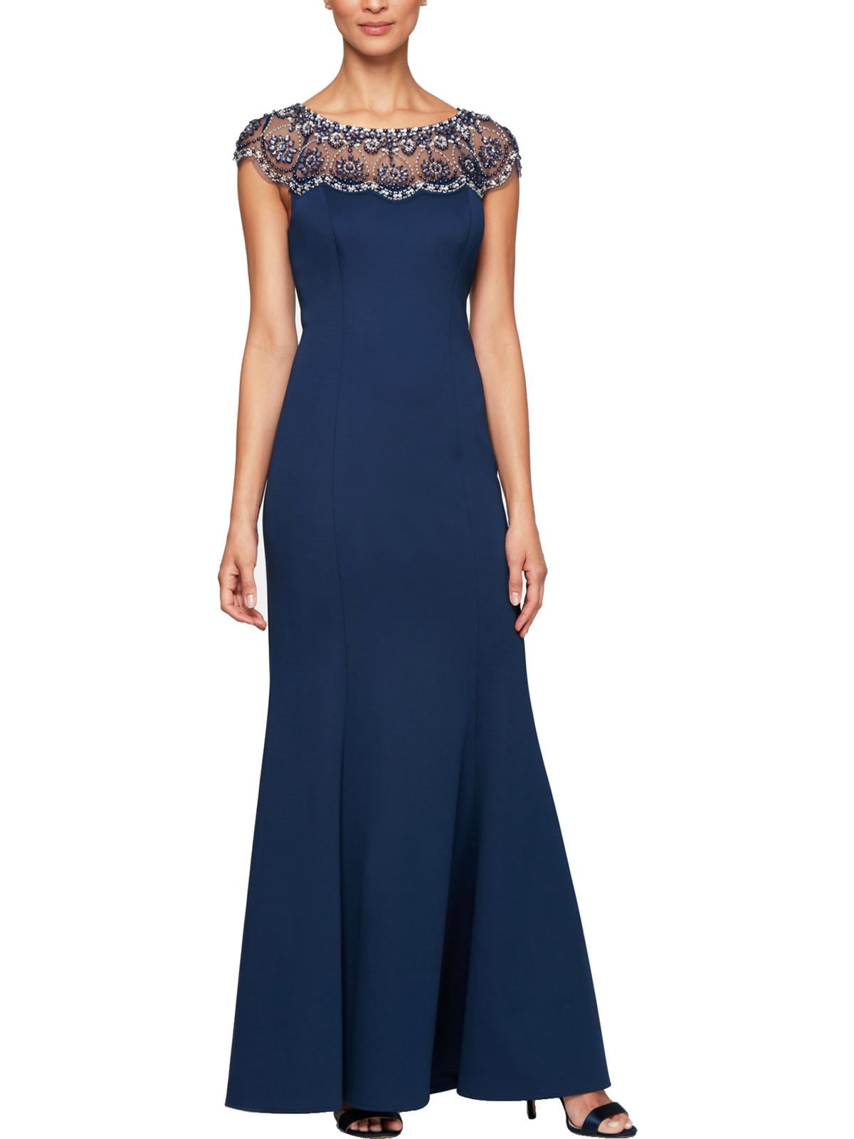 sachin and babi light blue dress Alex Evenings Embellished Chiffon Gown In Navy