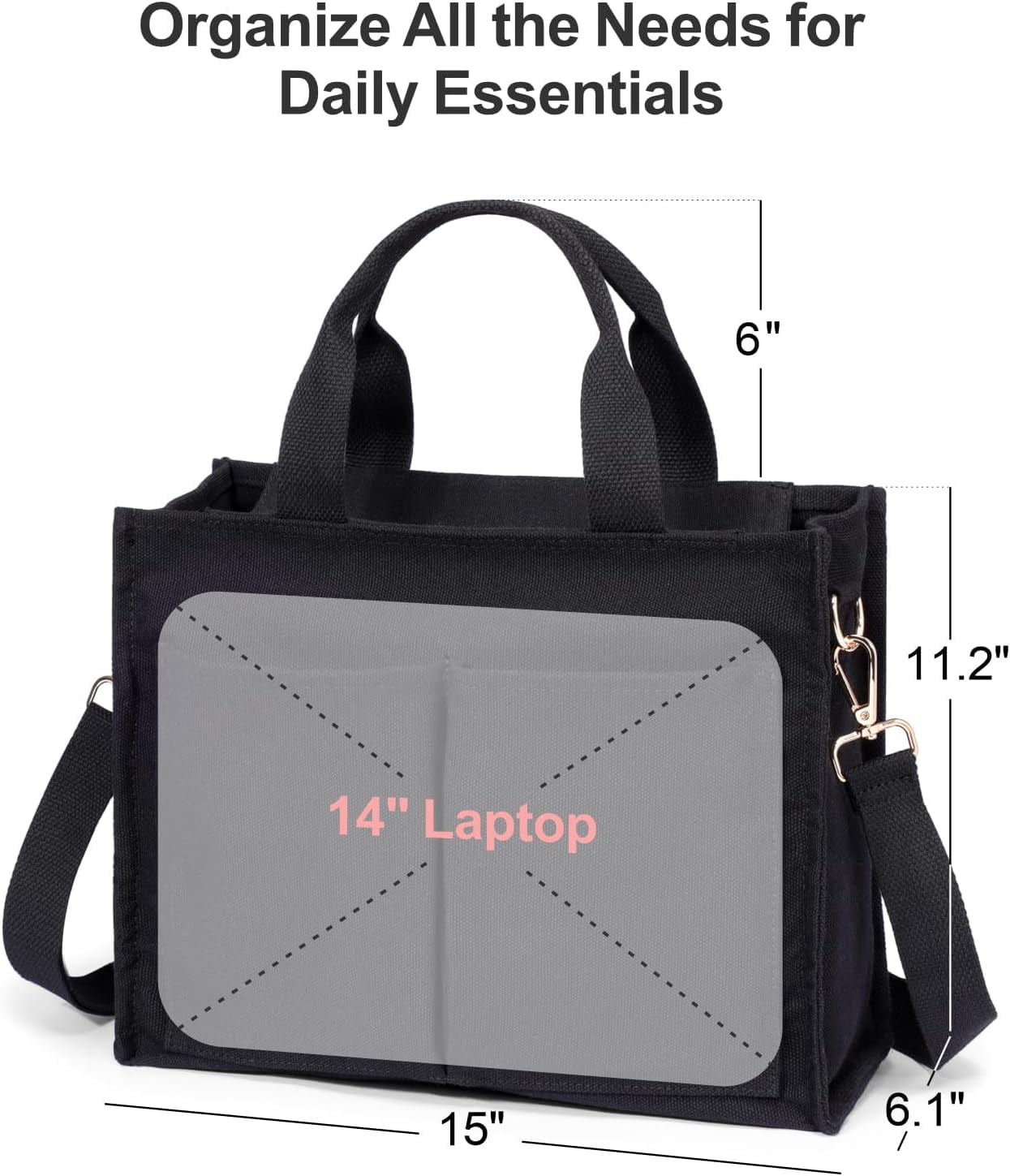 College Tote Bag for Women - Crossbody Canvas Tote Bag with Zipper & 7 Pocket for Work College Teacher Nurse Gift