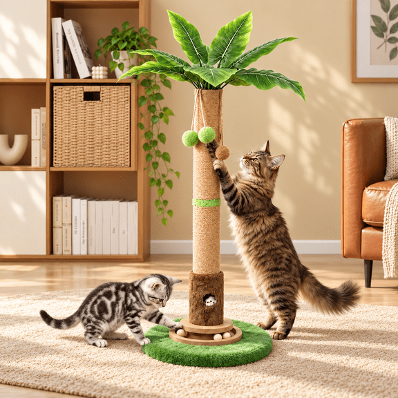 Wuhnesd Coconut Palm Cat Scratching Post with Interactive Balls,Cat Toys,Cat Scratcher Tree for Large Cat Heavy Duty,Protect Sofa, Cat Tree for Indoor Cats
