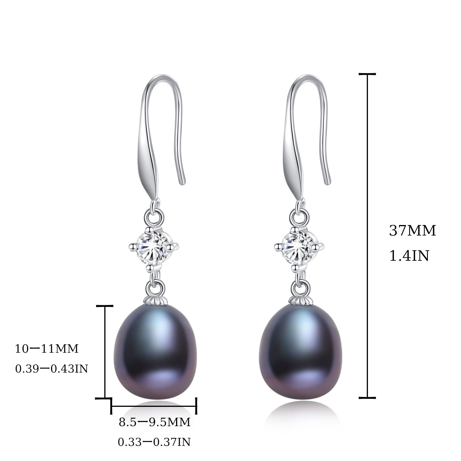 Yami Saltwater Cultured Drop Black Pearl Earrings with 925 Sterling Silver Ear Hooks CZ Valentine's Day Gift for Her