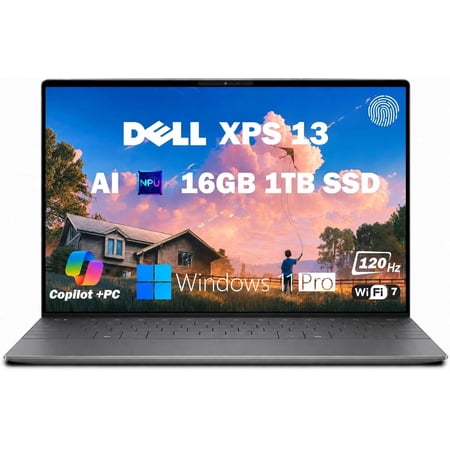 Dell XPS 13 9345 Laptop, 13.4" 2K 120Hz Business Laptop, Snapdragon X Elite 12-Core AI PC, 16GB LPDDR5X RAM, 1TB SSD, Wi-Fi 7, Backlit, Fingerprint, Windows 11 Pro