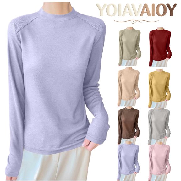 YOIAVAIOY Women's Mock Turtleneck Shirts, Long Sleeve Mock Neck Pullover Tops Slim Fitted Stretch Undershirt Tee Blouse Coffee XL