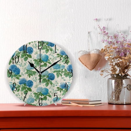 10 Quartz Indoor Wall Clock Silent Mechanism / Blue Hydrangea Pattern