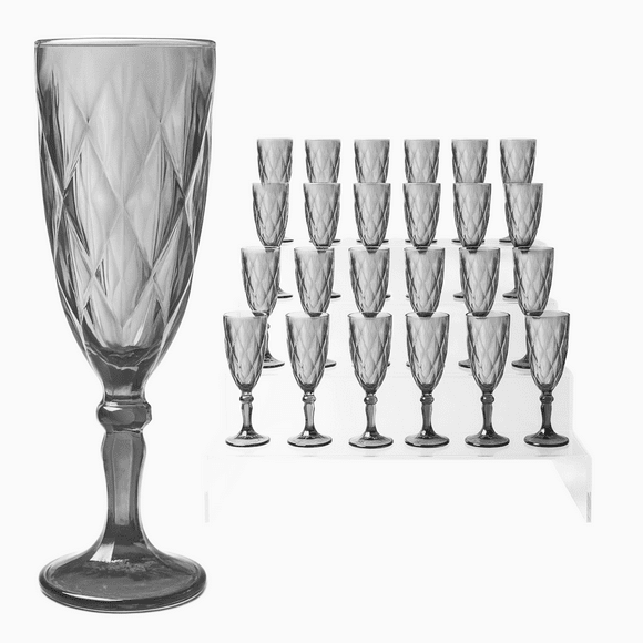 Juego 24 Copas de Vidrio Cristal para Champaña Vino Agua Color Humo