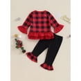 thumbnail image 4 of Suealasg Toddler Kids Girl 2Pcs Christmas Outfits Sets 1T 2T 3T 4T 5T Long Sleeve Elk Embroidery Plaid Tops Flared Pants Sets Little Girls Fall Winter Clothes Set, 4 of 9
