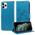 thumbnail image 2 of Compatible with iPhone 13 Pro Wallet Case with Card Holder & Cash Slot [RFID Blocking],Wallet Wristlet Pressed Butterfly Flower PU Leather Magnetic Flip Folio Cover for Women Men,Blue, 2 of 7