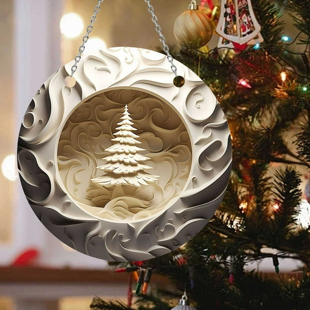 Xihbxyly Letrero Colgante Redondo de Acrílico con Diseño de Reno, Diseño de Bosque Festivo, Material Acrílico Duradero, Fácil Instalación, Decoración Navideña Versátil, Tamaño 20 X 20 Cm.