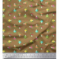 Soimoi Brown Cotton Duck Fabric Dot,Leaves & Mushroom Vegetable Print Sewing Fabric Yard 42 Inch Wide