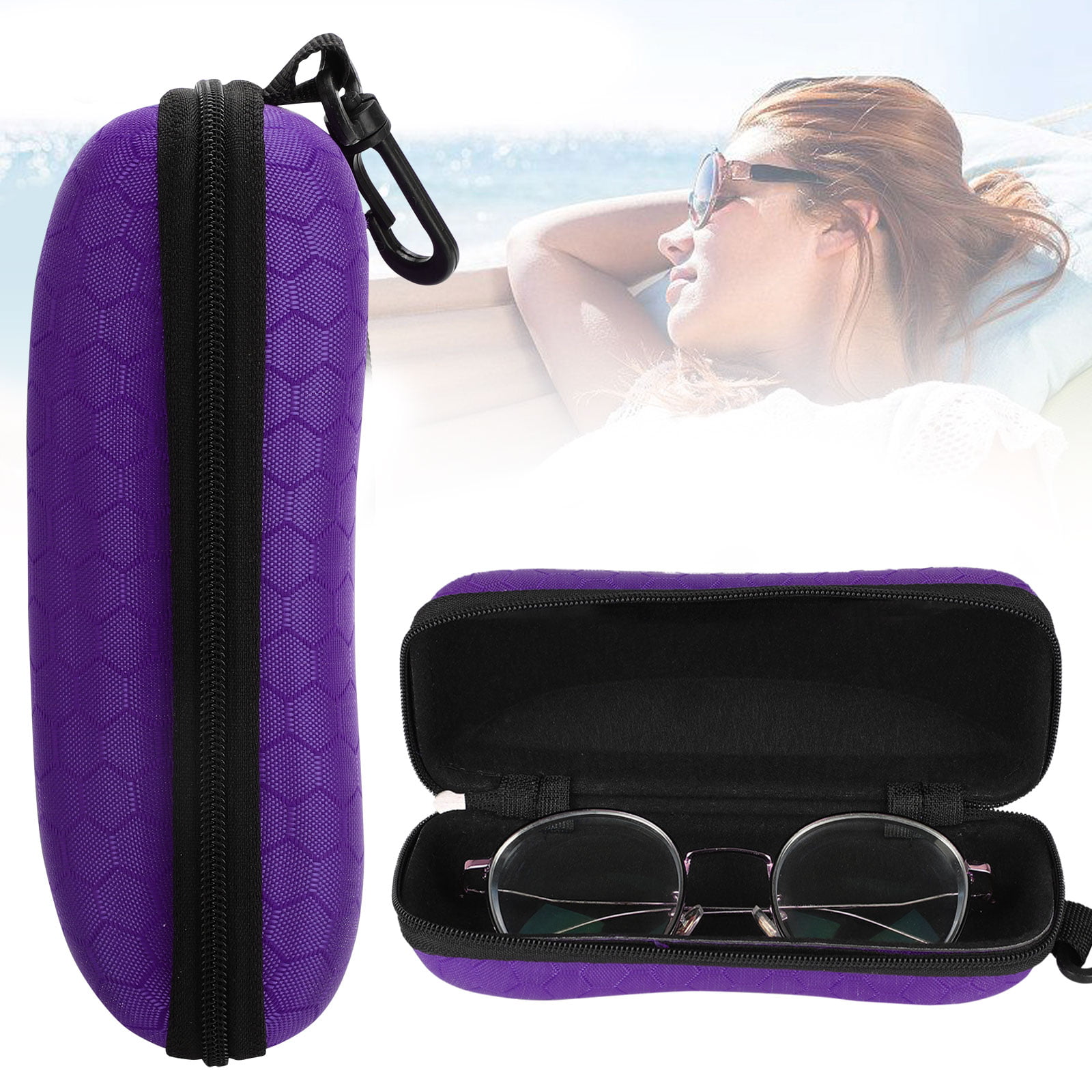 Portable Zipper Sunglasses Eye Glasses Carry Box Hard Case Protector EVA Black 