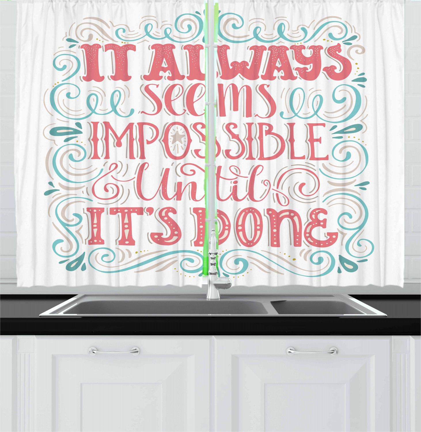 Quote Curtains 2 Panels Set, Hand Drawn Swirls and Curls It Seems