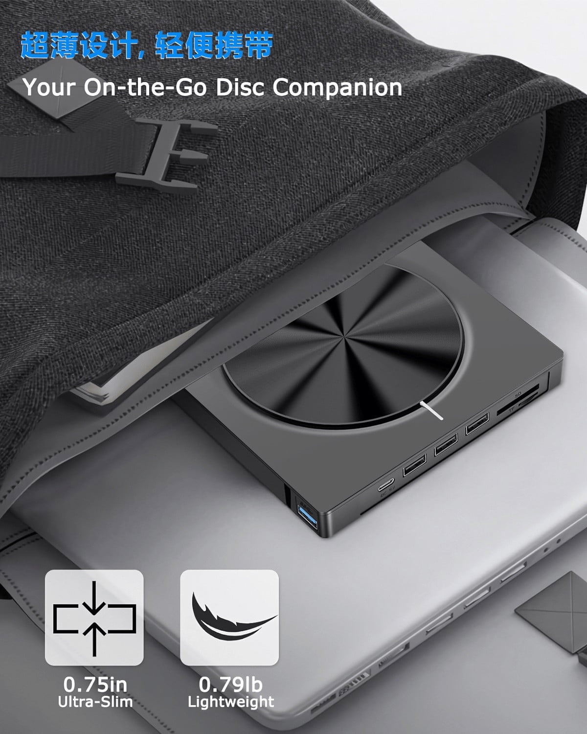 A 5 In 1 Usb Dvd Cd Player Portable Cd Reader For Laptop Desktop Data Backup Entertainment Made Of Plastic Material
