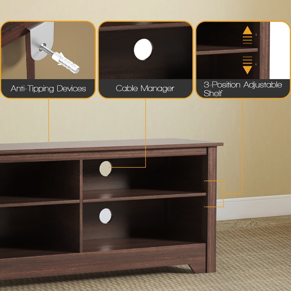 Finihen TV Stand, TV Cabinet, 58 Inch Wooden Entertainment Media Center TV Stand, Media Entertainment Center with Storage, for Living Room, Bedroom, Espresso