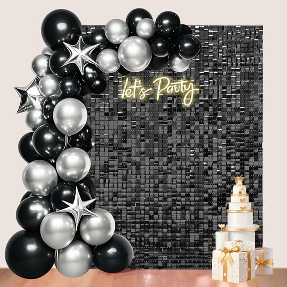 Telón de fondo Ozikutech con lentejuelas negras, 122 x 183 cm, decoración de fiesta