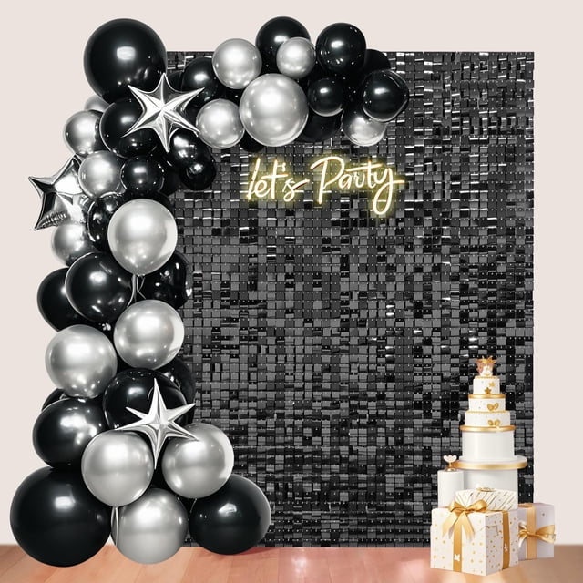 Telón de fondo Ozikutech con lentejuelas negras, 122 x 183 cm, decoración de fiesta