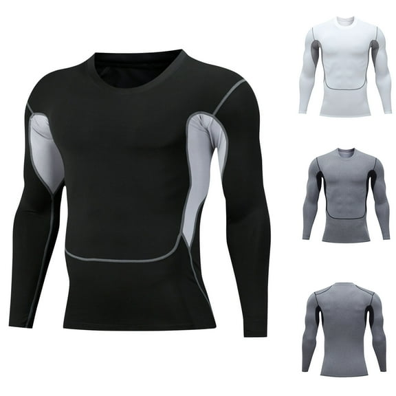 ZRGHAOYLQ Quick Dry Shirts for Men Moisture Wicking Long Sleeve Shirts Slim Fit Stretchy Color Block Shirt Big and Tall Crewneck Pullover Sport Shirt Workout Tops