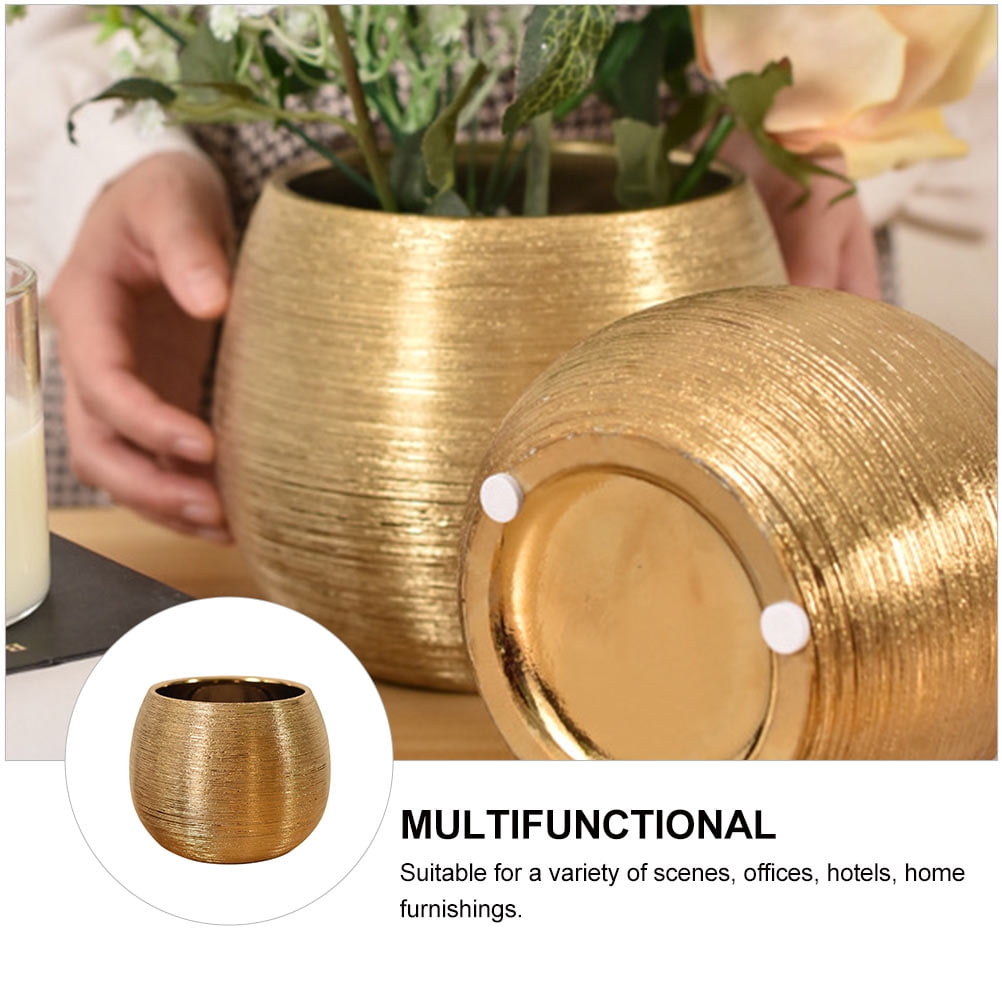 Worgeous Gold-plated Ceramic Flowerpot for Gardening Round Vase Succulent Planter Golden
