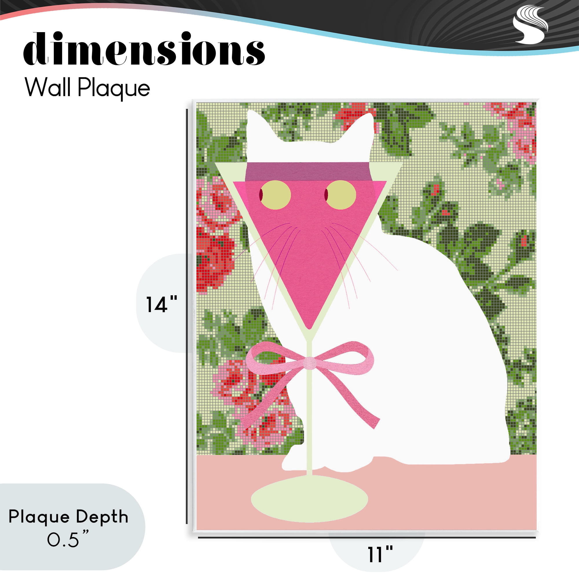 Stupell Industries White Cat with Pink Martini Wall Plaque Art, design by Lil' Rue