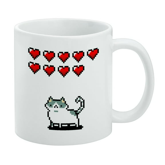 Nine Lives Cat Pixel Retro Game White Mug