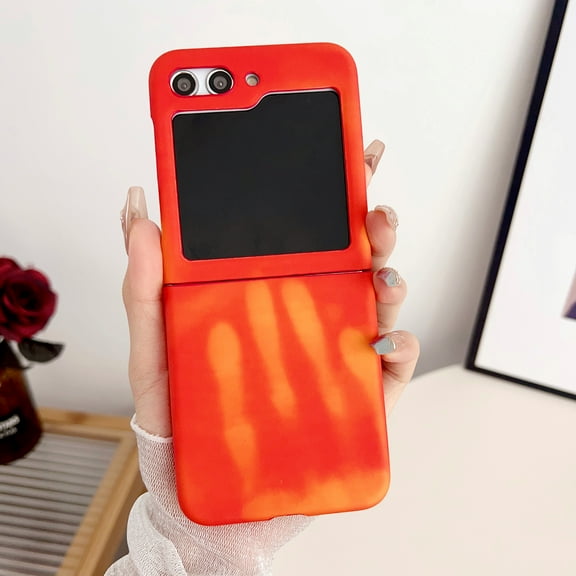 Phone Case for Samsung Galaxy Z Flip5, Military Drop Protection Shockproof Case with Color Changing Effect for Women Men, Slim Lightweight Stylish Cover for Samsung Galaxy Z Flip5, Red/Orange