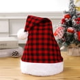 thumbnail image 4 of Christmas Santa Hat for Women Men Velvet Comfort Fur Classic Plaid Turban Cap Pompom Holiday New Year Festival Gift, 4 of 5